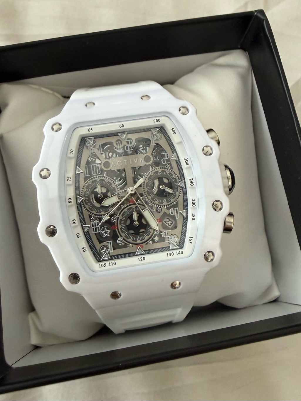 Activa White Skeleton Dial Chronograph Mens Watch